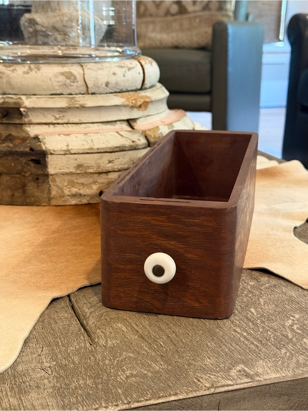 Vintage Sewing Wood Drawer Tray Organizer - Brown